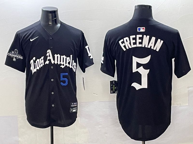 Men Los Angeles Dodgers 5 Freeman Black Five generations Joint Name 2025 Nike MLB Jersey style 34